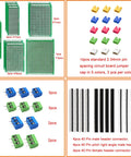 48 Piece Double Sided PCB Board Kit For DIY Soldering And Electronic Prototyping Compatible With Arduino Projects components displayed