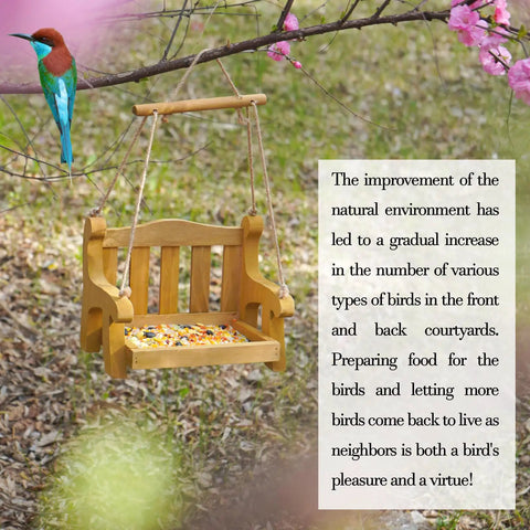 Set Of 2 Wooden Swing Bird Feeders For Outdoor Hangin With Metal Mesh Bottom, Bench Style Bird Feeders For Garden Decoration