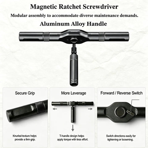 42 In 1 Magnetic Ratcheting Screwdriver Set With T Handle Multi Bit Repair Tool Kit showcasing aluminum alloy handle and T-handle design