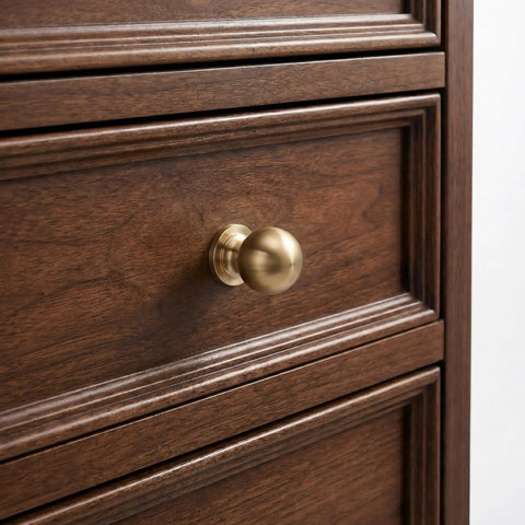 Dope Champagne Bronze Cabinet Knobs 10 Pack Round Ball Pulls For Kitchen And Bathroom Cabinets, installed on wooden drawer