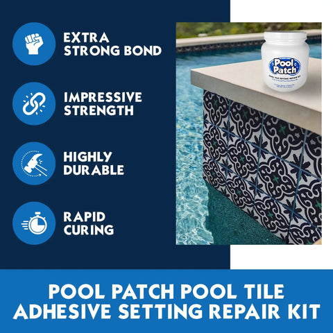 Tile Adhesive Patch Kit For Quick No Mess Set Repairs In Pools With Easy Mix Thinset, Fast Drying Bond, 3 Lb Tub Covers About 6 Sq Ft, Ideal For Attaching Pool Tiles And Fixing Cracks Fast