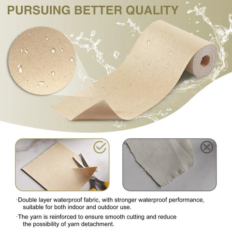 Hella Tough Canvas Repair Tape 4X70 Inch Self Adhesive Fabric Patch showcasing double layer waterproof fabric with water droplets.