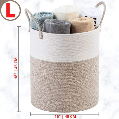 Huge Cotton Rope Storage Basket 18 By 16 Inches Decorative Woven Laundry Hamper for Living Room Blanket Organizer Toy Storage