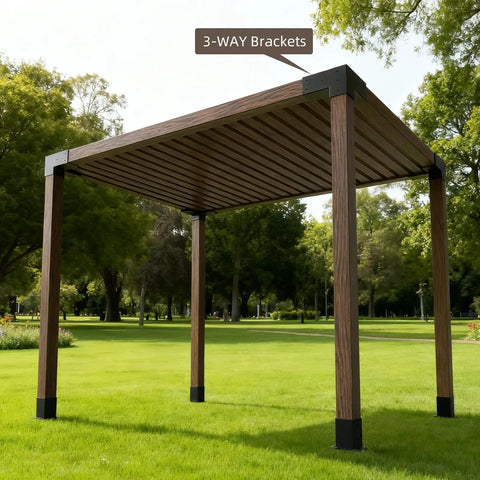 Beefed-Up Pergola Bracket Kit For 4x4 Posts 3 Way Right Angle Corner Brackets DIY Post Base Kit Easy Install Wood Beam Supports For Gazebos Patios And Outdoor Cabins