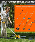 Woman using Heavy Duty Universal Replacement Handle Featuring Quick Lock Clamp For Shovels Weed Eaters And Snow Blowers.