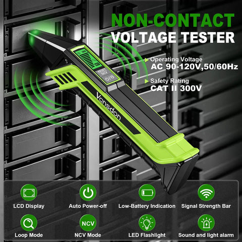 Plug-and-Play 3-In-1 Electrical Troubleshooter Circuit Breaker Locator, GFCI Outlet Tester, And Circuit Tracer With LCD Display, Wide 90 To 250V Range, Quick Diagnostic Tool For DIYers And Pros At Home, non-contact voltage tester in black and green