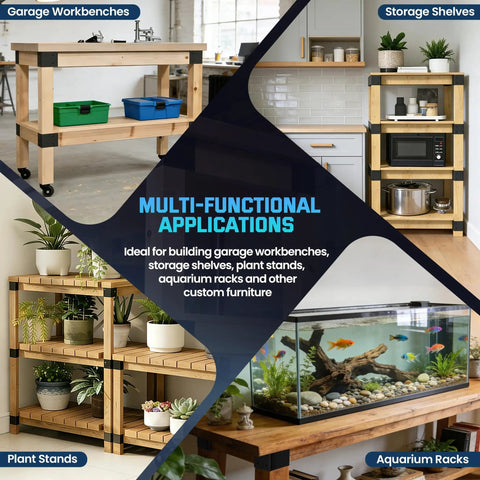 Multi-purpose use of 8 Pack Heavy Duty 2x4 Workbench Brackets Set in garage workbenches, storage shelves, plant stands, aquarium racks