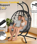 Oversized Double Hanging Egg Chair With Stand For Indoor Outdoor Use 2 Person Wicker Swing Chair With Cushions 700 Lbs Capacity Cozy Kickback Vibes For Patio Backyard Or Garden Black