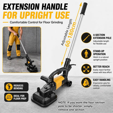 Industrial Grade 3800W Copper Motor Concrete Grinder Kit With Four Head Design And Six Speed Control For Marble Polishing Epoxy Floors Heavy Duty Concrete Leveling In Warehouses Patios And Parking Lots, extension handle