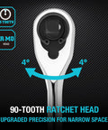 90-tooth ratchet head of Professional Grade Heavy Duty Ratchet Set 3 Piece for tight spaces and precise adjustments.
