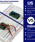 Comparison of two breadboards with 555 astable oscillators for SMD To DIP Breakout PCB Module With SOIC 28 To DIP Adapter