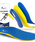All Day Comfort Arch Support Insoles For Plantar Fasciitis, High Arch Foot Inserts For Men And Women, blue and yellow design