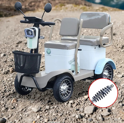 25 Mile Range 4 Wheel Mobility Scooter For Adults And Seniors, Heavy Duty 500W Electric Ride close-up on joystick and seats.