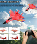 SU27 RC Plane For Adults And Kids in flight with controller, Kid Friendly Remote Control Fighter Jet, Red, EPP Foam, Easy Maneuvering