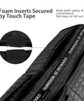 Diamond Quilted Dressage Saddle Pad With Four Pockets And Foam Inserts, close-up of touch tape securing foam inserts