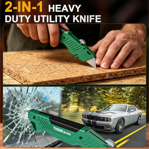 All Metal Utility Knife Retractable Heavy Duty Aluminum Body For Durable Cutting, Locking Blade, Pro Grade Box Cutter For Construction, Carpentry, And DIY Projects, Built To Withstand Drops And Tough Jobs on wood and glass