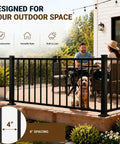 Hella Tough Deck Railing Kit With Reinforced Posts For Patios And Stairs Meets Building Codes, 36 inch high black steel railing on deck.