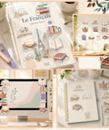 60 Pcs Book Lover Sticky Notes Set With 10 Cute Designs on desk, notebook, and monitor, ideal for book club folks and reading fans