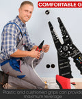 Electrician using Wire Stripper Cutter And Stripping Tool 8 Inch Multi Function Hand Tool with ergonomic handle on wire.