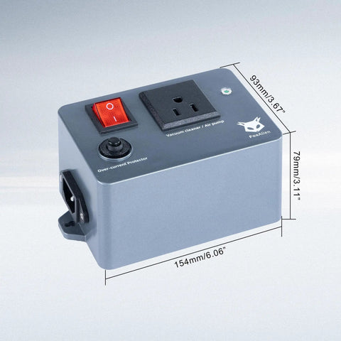 Slick Pwm Smart Relay Interface For Cnc Routers Vfd Spindles Dust Collectors Air Assist Pumps Engraving Modules Easy Mainboard Plug In Automation Control Switch Hub, close-up view of control unit with switch and outlet.
