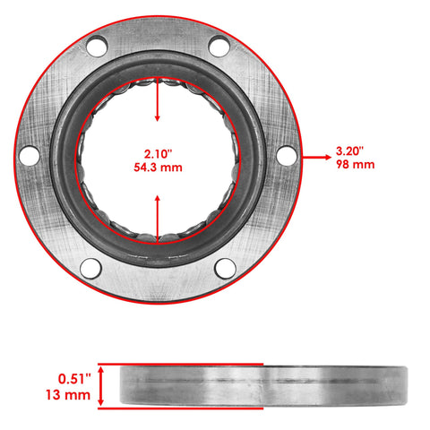 Starter Clutch One Way Bearing Sprag For Yamaha XV1600 Road Star 1600 2000 And Waverunner FX Series High Output Watercraft Models Ar230 SXT1100 2007 2009, front and side view with dimensions