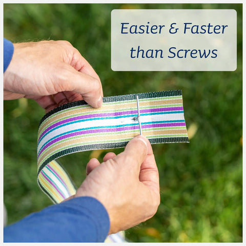 Person holding heavy duty replacement webbing from Revamp Your Worn Out Lawn Chairs With This Heavy Duty Replacement Webbing Kit.