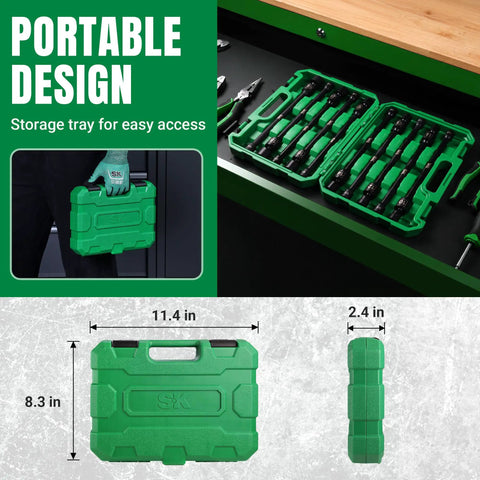 Three Eighths Inch Drive Pinless Universal Impact Extension Socket Set Built From Cr-Mo Steel For Maximum Torque And Flexible Reach In Tight Engine Bays, 10-piece metric set in green case