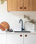 Modern kitchen with wooden cabinets showcasing Fall Decor Harvest Apple Drawer Pulls Set Of 6 Hand Painted Resin Cabinet Knobs And Handles.