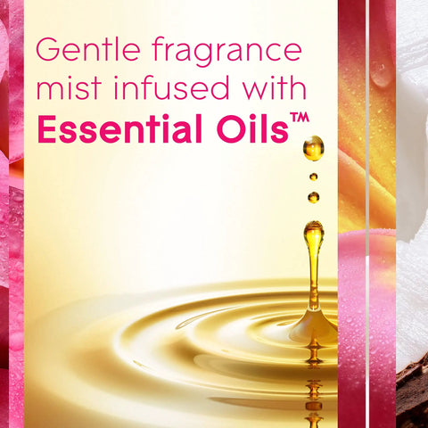 Automatic Air Freshener Refills for Home and Bathroom Tropical Blossoms Scent 6.2 Oz Each 3 Count Up to 70 Days of Fragrance With Battery Operated Dispenser for Long Lasting Freshness pack shown with essential oils mist