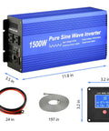 Straight Up Reliable Pure Sine Wave Power Inverter DC 12V To AC 110V 1500W with dual sockets and LCD remote control.
