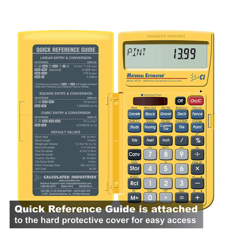 Material Estimator Calculator with Quick Reference Guide for DIYers and Pros on yellow protective case cover.