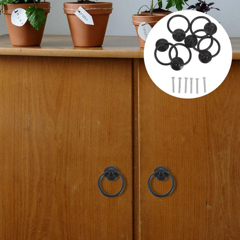 Six Piece Vintage Drop Ring Drawer Pulls For Dressers And Cabinets With Retro Old School Cool Black Zinc Alloy Handles Single Hole