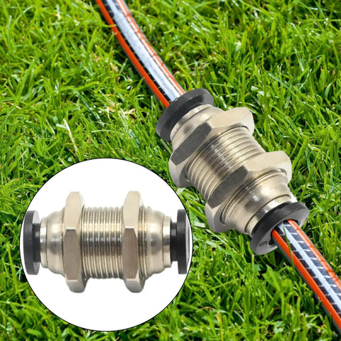 Bulkhead union fitting, 6mm to 6mm tube OD, stainless steel, push-on connectors