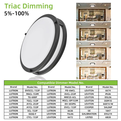 13 Inch Flush Mount LED Ceiling Light Fixture With Adjustable 2700K To 5000K Color Temperature, Dimmable Oil Rubbed Bronze, dimming options