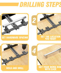 Kick Butt Cabinet Hardware Drill Jig Kit Featuring Detachable 32 Inch And 16 Inch Wood Drill Guide For Drawer Pulls Cabinetry setup steps with hardware spacing.