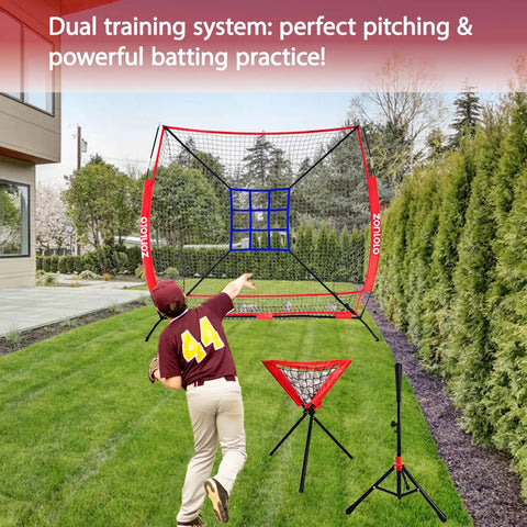 6x6 Ft Portable Baseball And Softball Practice Net With Sturdy Bow Frame, Batting Tee, Ball Caddy And Strike Zone Target