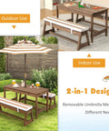 Kid Approved Outdoor Picnic Table Set With Cushioned Benches, Built In Umbrella, Wood Toddler Table for Indoor and Outdoor Use.