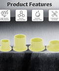 Four Pack Yellow Pom Flanged Sleeve Bearings 10 Mm Inner 12 Mm Outer Oilless Bushings displayed on a surface, highlighting durable POM polymer material.