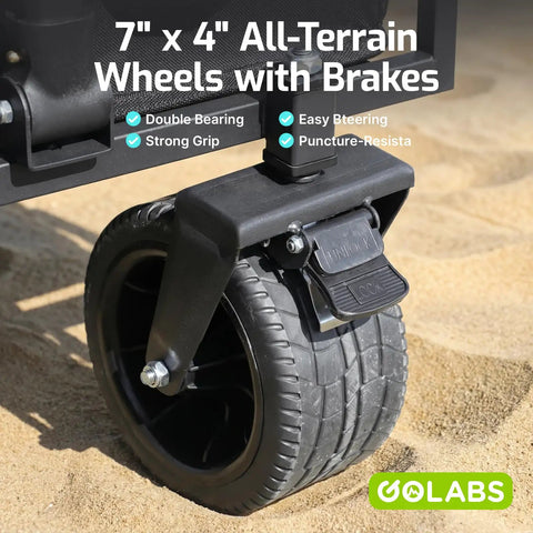 Beefy Heavy Duty Garden And Beach Wagon Cart With Brakes Expands To 280L Storage 560 Lbs Load 7x4 All Terrain Wheels close-up