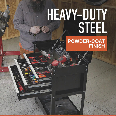 Top Shelf Heavy Duty Mobile Tool Chest With Ultra Smooth Slide Top Lid And Four Secure Locking Drawers Rugged Powder Coated Steel Tool Cart On Wheels For Serious Crews And Weekend Warrior Vibes