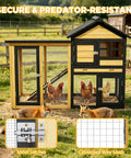 Wooden Chicken Coop With Run Outdoor Hen House Poultry Hutch Removable Tray And Ramp Wire Fence Weatherproof Roof For Backyard Two To Three Chickens Predator Resistant Design Durable Construction outdoors with chickens and foxes nearby.