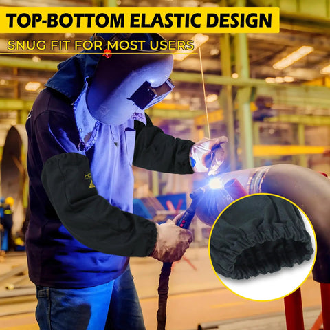 Flame Resistant Welding Sleeves For Men And Women One Size Arm Protection For Hot Work And Spatter Shield You Can Actually Rock FR Fabric Meets NFPA2112 EN11612 EN11611 Lightweight Durable And Comfortable Welding Accessories Black worn by welder