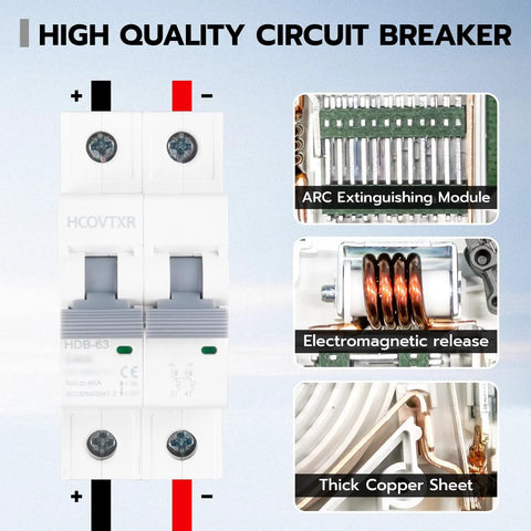 63 Amp DC Solar Disconnect Switch Isolator 1000V for Solar Power Weatherproof RV Breaker Box with arc extinguishing module
