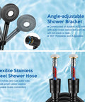 High Pressure Rain Shower Head With Filters For Hard Water, Handheld Spray Attachment showing adjustable bracket and hose