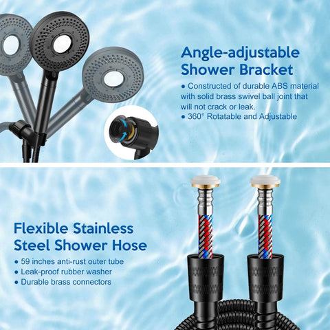 High Pressure Rain Shower Head With Filters For Hard Water, Handheld Spray Attachment showing adjustable bracket and hose