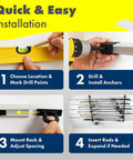 Versatile Fishing Rod Holder For Garage Organization And Wall Storage installation steps with tools and mounted rods