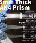 Image showcasing 18mm thick BAK4 prism with light transmission comparison in 15x55 High Power Monocular with BAK4 Prism and FMC Lens.