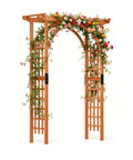 84 Inch Wooden Garden Arch With Seventeen And A Half Inch Lattice Side Panels Trellis For Climbing Plants Outdoor Yard Wedding Backdrop And Lawn Decor Durable Arbor For Roses Wisteria Ivy Easy Setup And Weather Ready, adorned with colorful roses