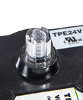 Close-up of TPE24VA 24-Volt valve actuator connector on a black control unit with a metal threaded insert