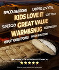 All Season Sleeping Bag For Adults And Kids Waterproof And Lightweight Compact Camping Gear inside a cozy tent.